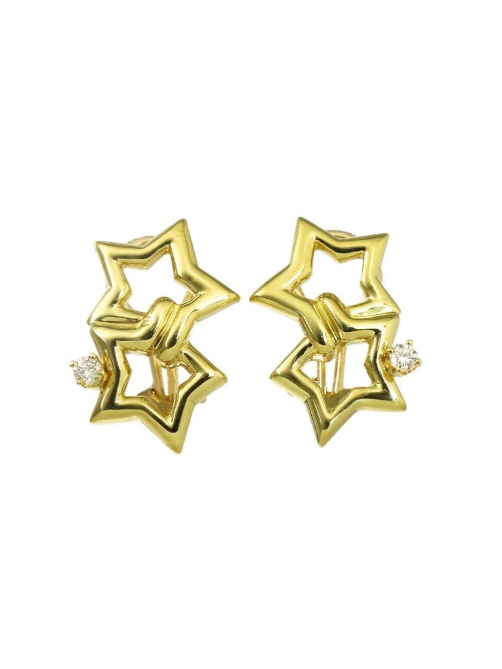 Tiffany & Co Double Star Diamond Earrings 18k Yellow Gold 750 Clip